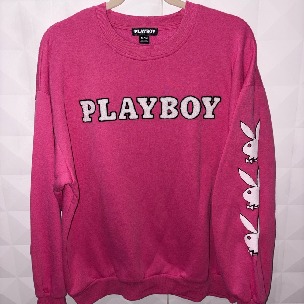 Playboy Pink Logo Crewneck Sweatshirt with playboy detailing on sleeve 💖💖🐇🐰